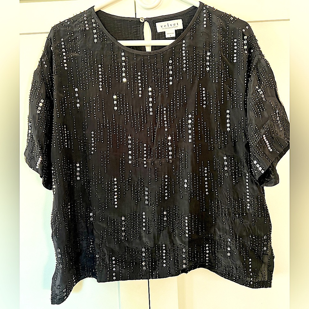 Velvet by Graham & Spencer ~ Black short-sleeve beaded and sequined top
